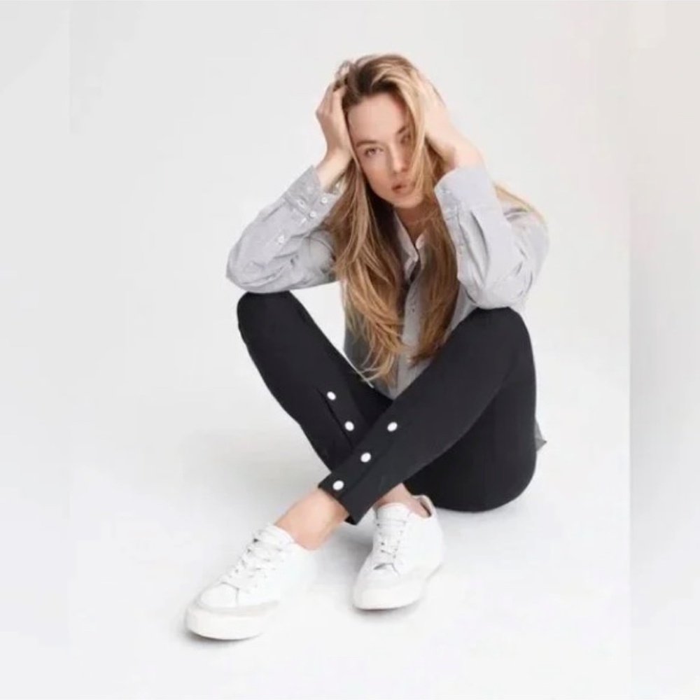 Rag & Bone Simone Snap Front Pant in Black Front Seams Button Brand